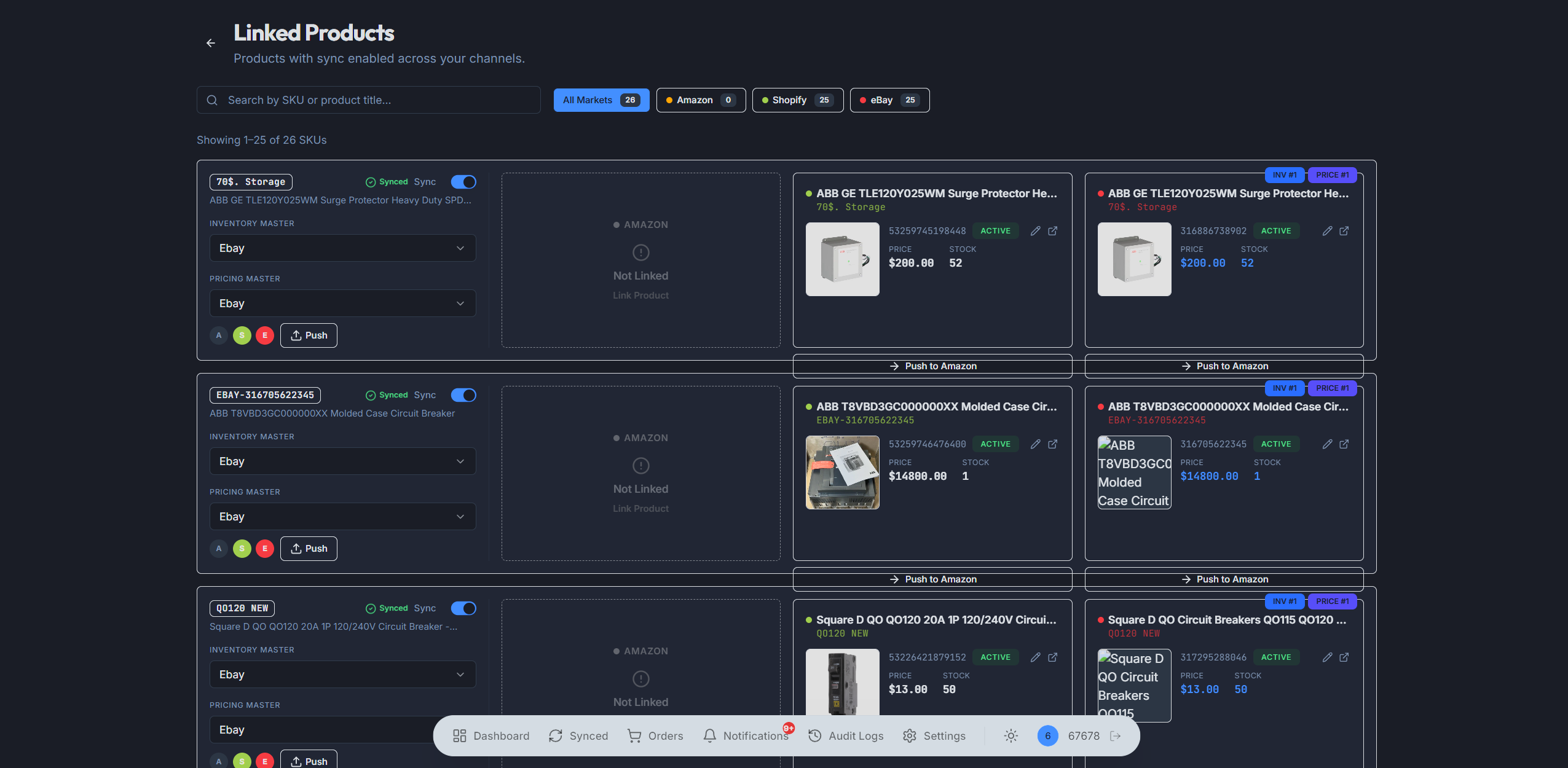 AI product matching showing confidence scores between eBay and Shopify listings